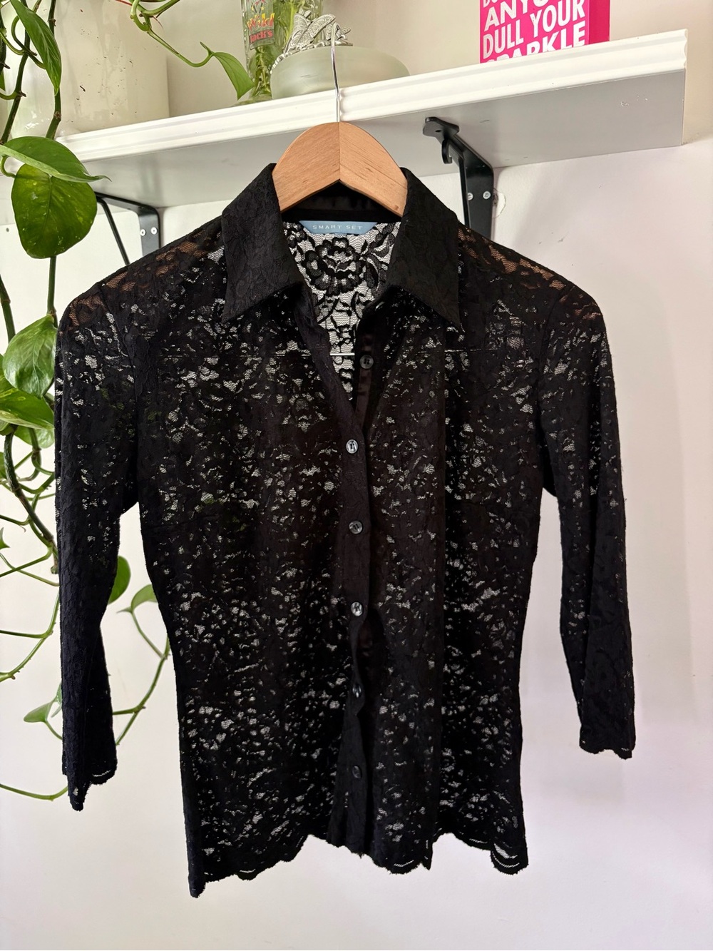 Smart Set Black Sheer Lace Button-Front Shirt Jacket